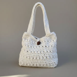 Bolso Mancor de crochet artesanal en color crema hecho a mano en Mallorca